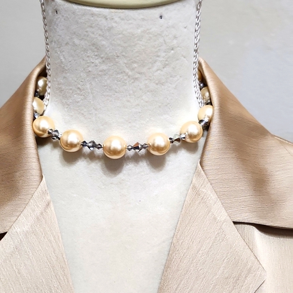 Champagne colored faux pearl collar